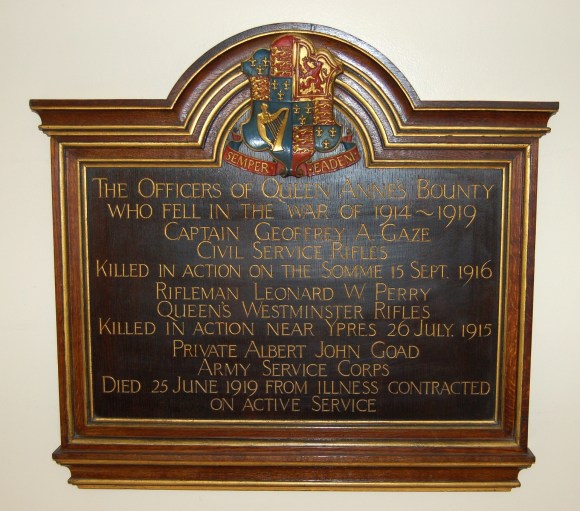 Queen Anne's Bounty World War One memorial