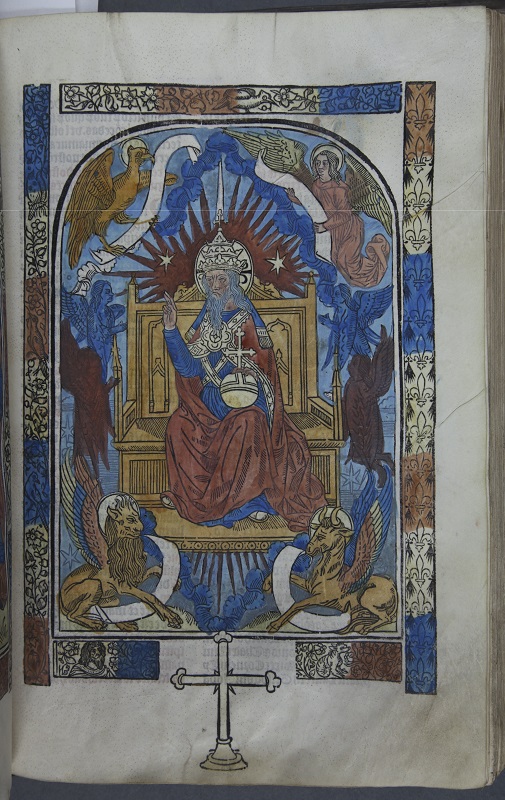 Hand-coloured woodcut of God the Father from the Canon of the Mass