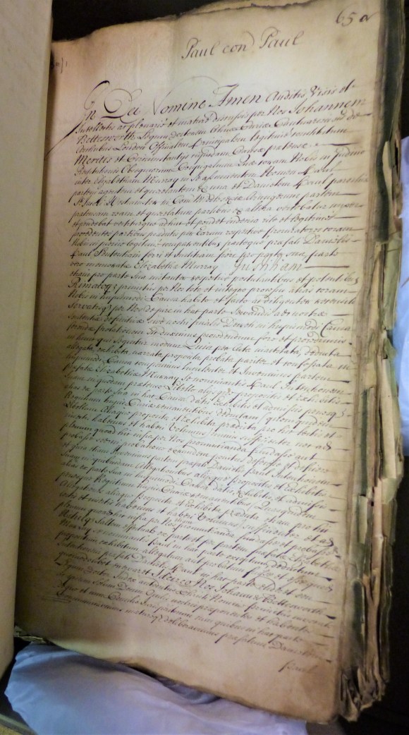 “Elizabeth P., alias Murray v. Daniel P., of St. James, Westminster, Middx.; suit to establish clandestine marriage, 1721”, (Arches/B/15/65A, Lambeth Palace Library, London).“Elizabeth P., alias Murray v. Daniel P., of St. James, Westminster, Middx.; suit to establish clandestine marriage, 1721”, (Arches/B/15/65A, Lambeth Palace Library, London).