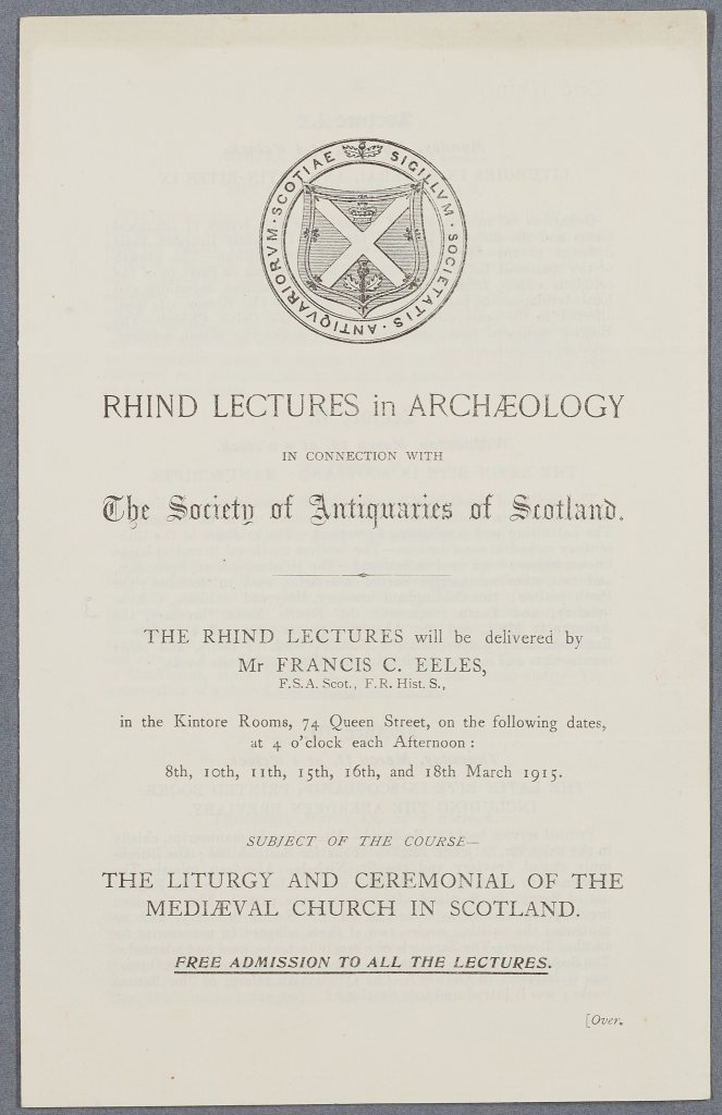 Advertisement for Eeles's Rhind Lectures, FCE/MISC/12/11