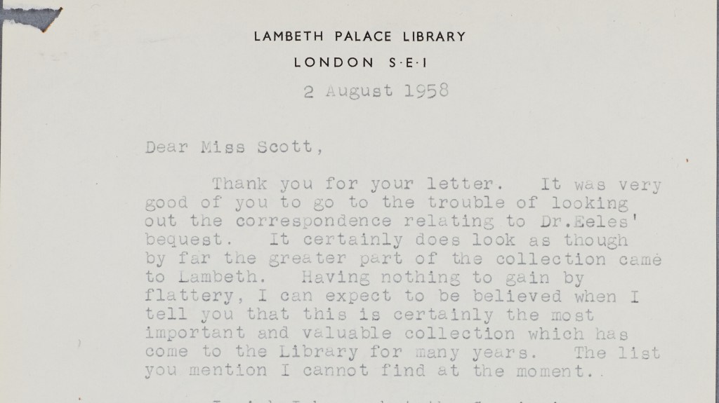 An expression of gratitude to Judith Scott from the librarian at the time, FCE/MISC/21