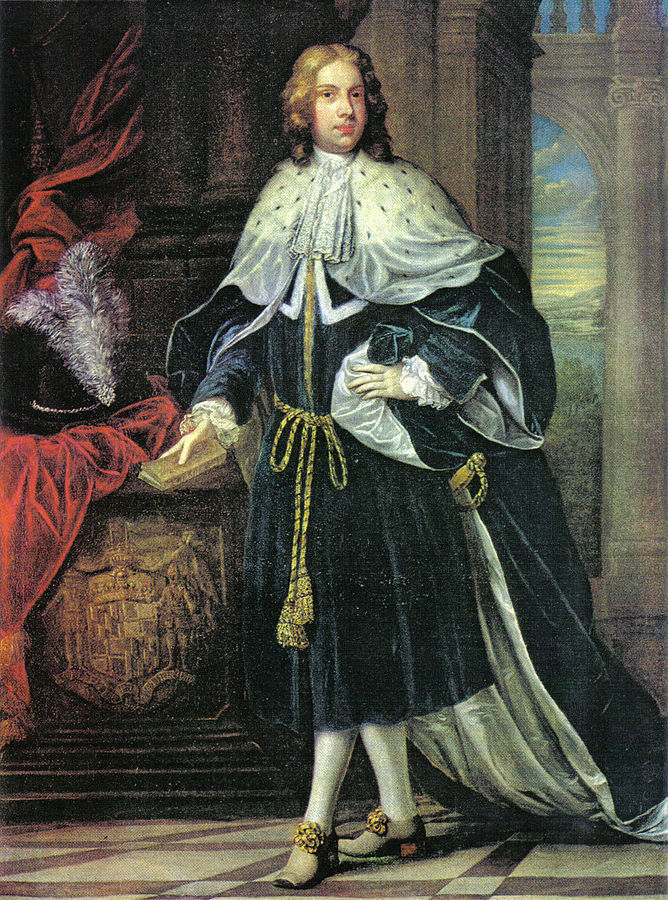 Portrait of an 18th century gentleman dressed in blue, white and ermine.