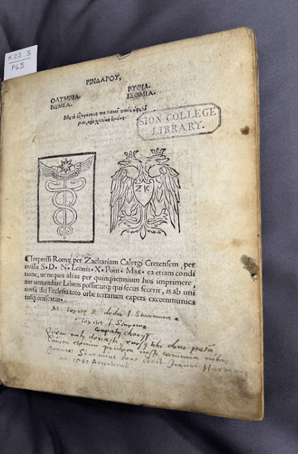 Title page with manuscript inscription