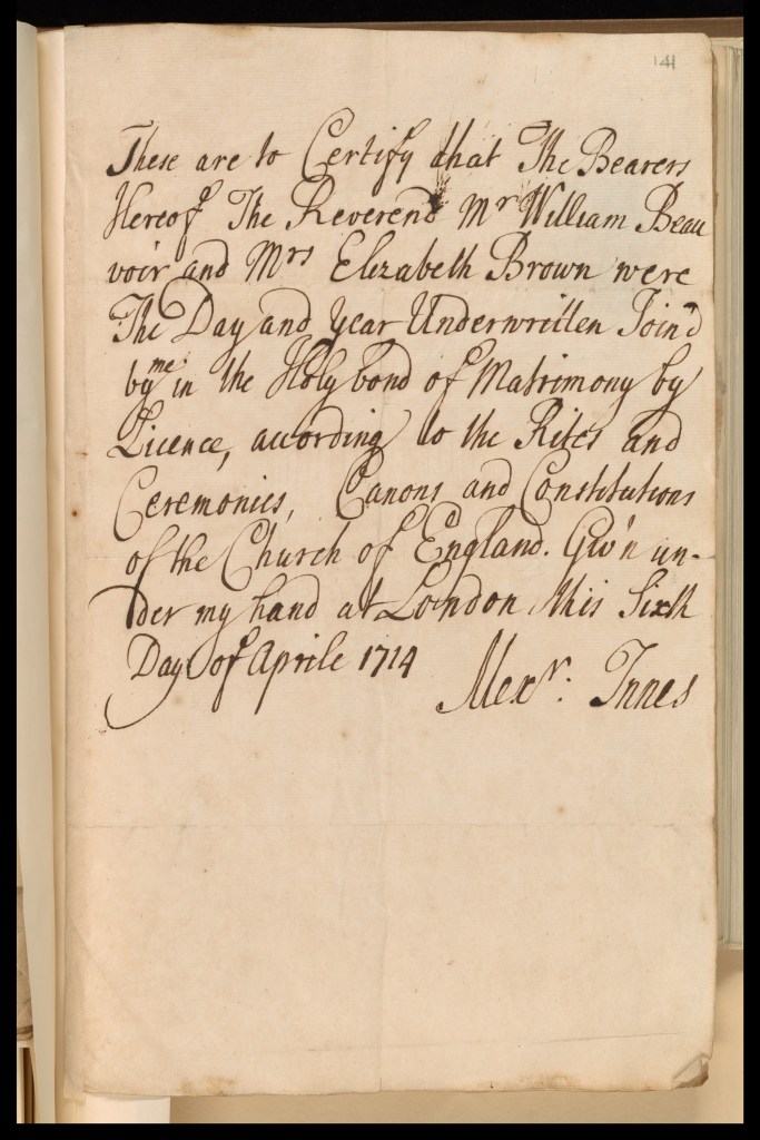 Manuscript page in 18th C. hand