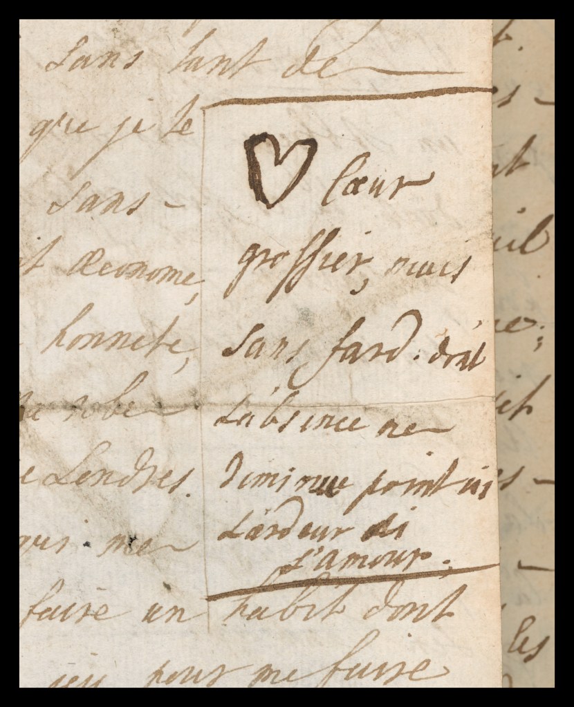 Manuscript in French with a love heart 